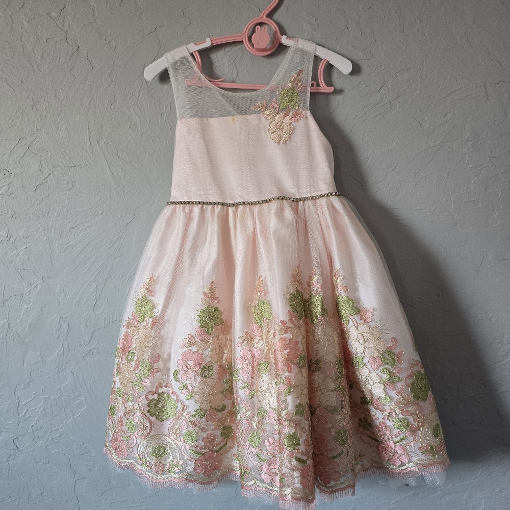 American Princess Pink Mesh Embroidered Floral Tulle Ballgown Dress Girls Size 6